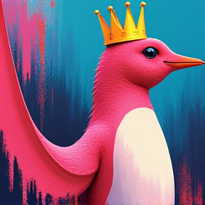 Pink Penguin Wears a Crown and a Gown