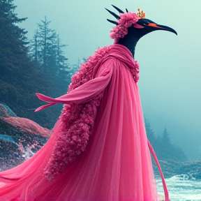 Pink Penguin Wears a Crown and a Gown