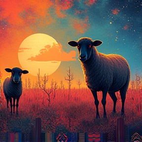 Sheep Cowgirl Under the Stars