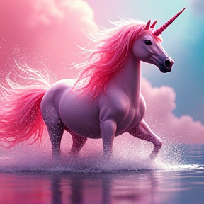 Pink Fluffy Unicorns Dancing on Water