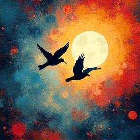 moon and birds