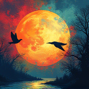 moon and birds and angels