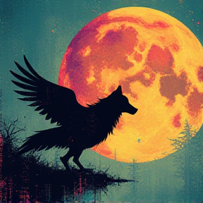 moon and birds and angels wolves