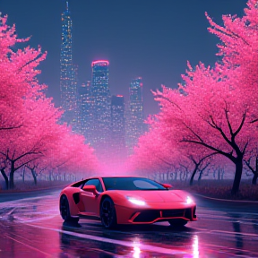 Neon Nights Under Cherry Blooms