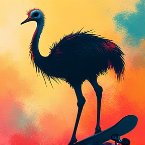 Ostrich on a skateboard 