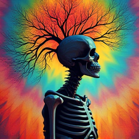 A skeleton man fused with a tree loses his mind 