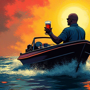 Fat Bald Man on a Boat