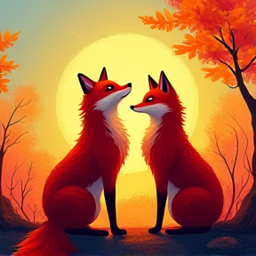 Two Red Fox Therians In The Autumn