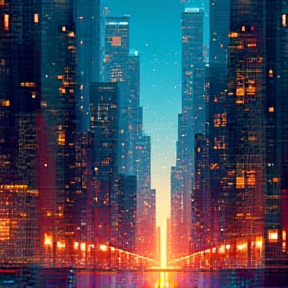 cityscape, night, skyscrapers, glistening lights