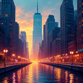 cityscape, night, skyscrapers, glistening lights