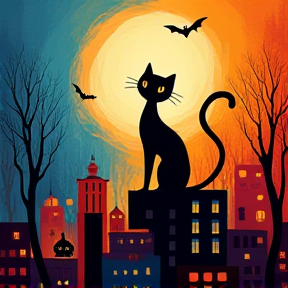 A Halloween town of cats