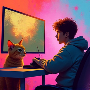 Gaming Ginger Cat