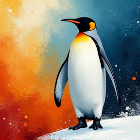 Der fröhliche Pinguin und die Schneeflocke