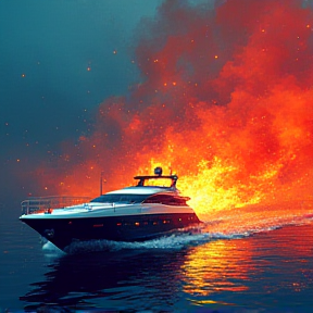 Yachts on fire