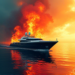 Yachts on fire