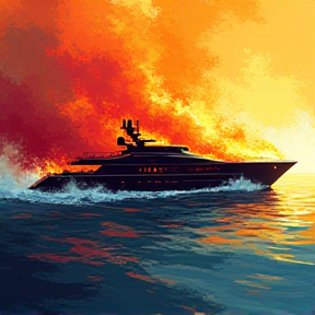 Yachts on fire