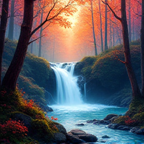 Forest and Waterfall