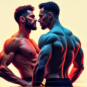 Two male bodybuilder bros workout