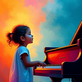 Child, happy, piano, guitar