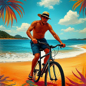 Guilherme e Sua Bicicleta na Praia