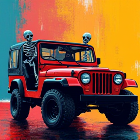 Dancing Skeletons on a Jeep