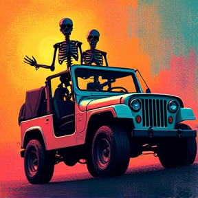 Dancing Skeletons on a Jeep