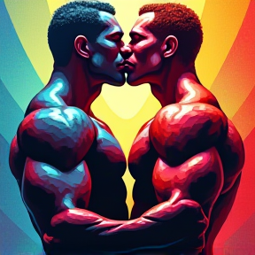 Two bodybuilders bros kissing muscles 3