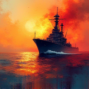 Warship in fire