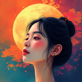 Asian  Girl Moon