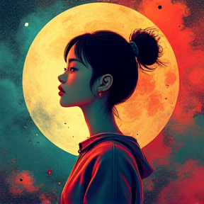 Asian  Girl Moon