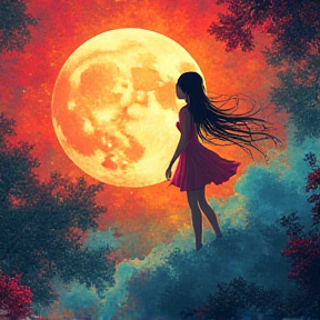 the sky Asian Girl Moon 