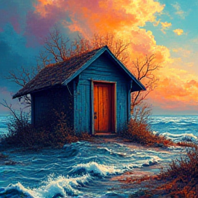 Blue Shed in the Storm