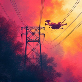 flying drone and scanning powerlines