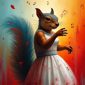 Squirrel in Blood Stained Wedding Dress