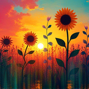 Girasoles al Atardecer