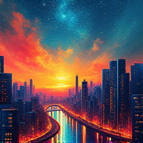 City under starlit skies