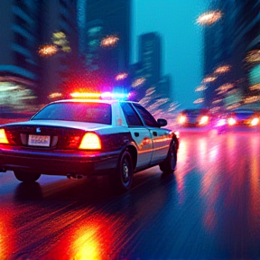 Night city police car pursuit