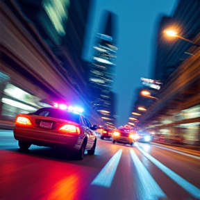 Night city police car pursuit