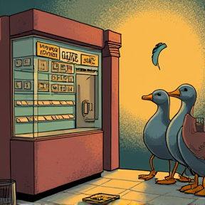 Duck and Goose Waiting in Line at the Dispensary