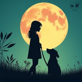 A girl and her dog shadow 