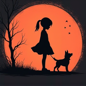 A girl and her dog shadow 