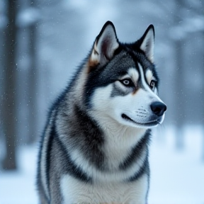 Husky in a snowstorm