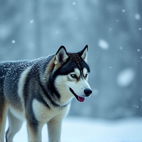 Husky in a snowstorm