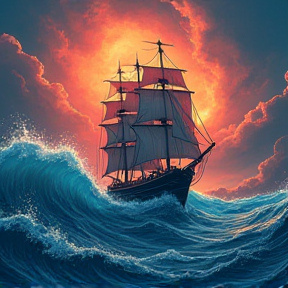 Ship on a wild sea