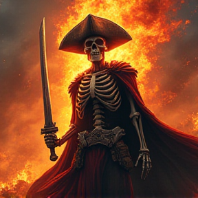 epic badass flaming pirate skeleton