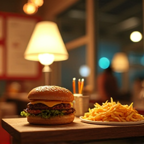 Cheese burgers at the late night lamp store with Axel and Taylor