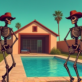 Dancing Mexican Skeletons by the Pool