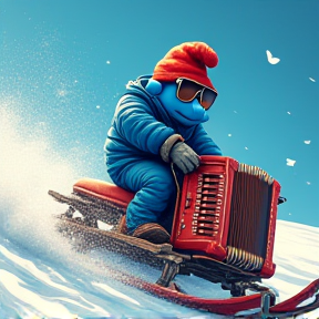   accordion, snowmobile, eurodisco, eurodance, EDM, smurfhits, male voice, fast