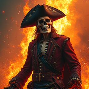 epic badass flaming pirate skeleton