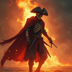 epic badass flaming pirate skeleton